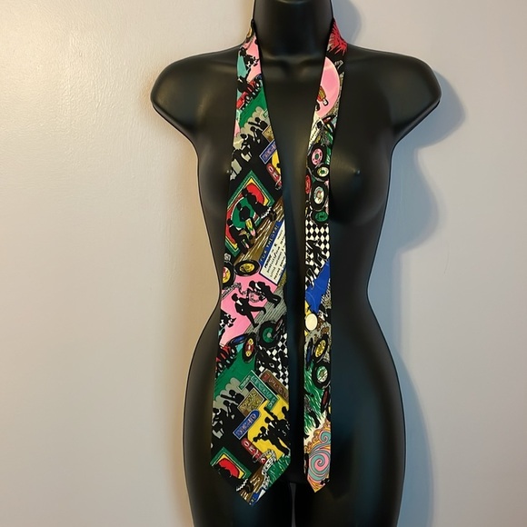 Nicole Miller Vintage 1991 Music Records Jazz Band Silk Necktie Tie - Picture 2 of 15